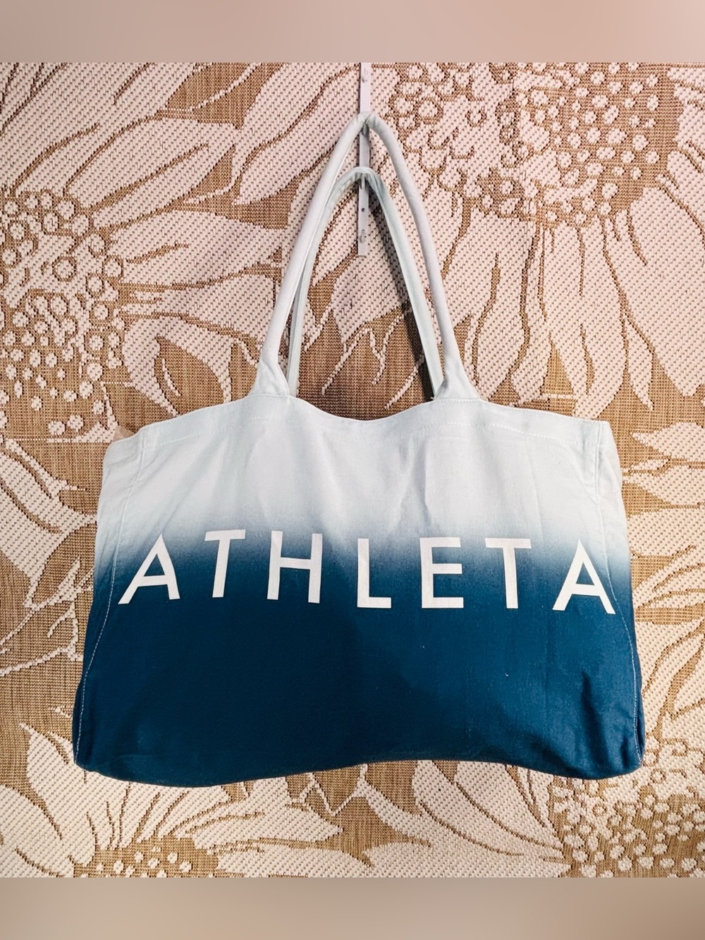 Athleta White & Ocean Blue Ombre Cotton Tote Bag – Large Beach Gym Carryall